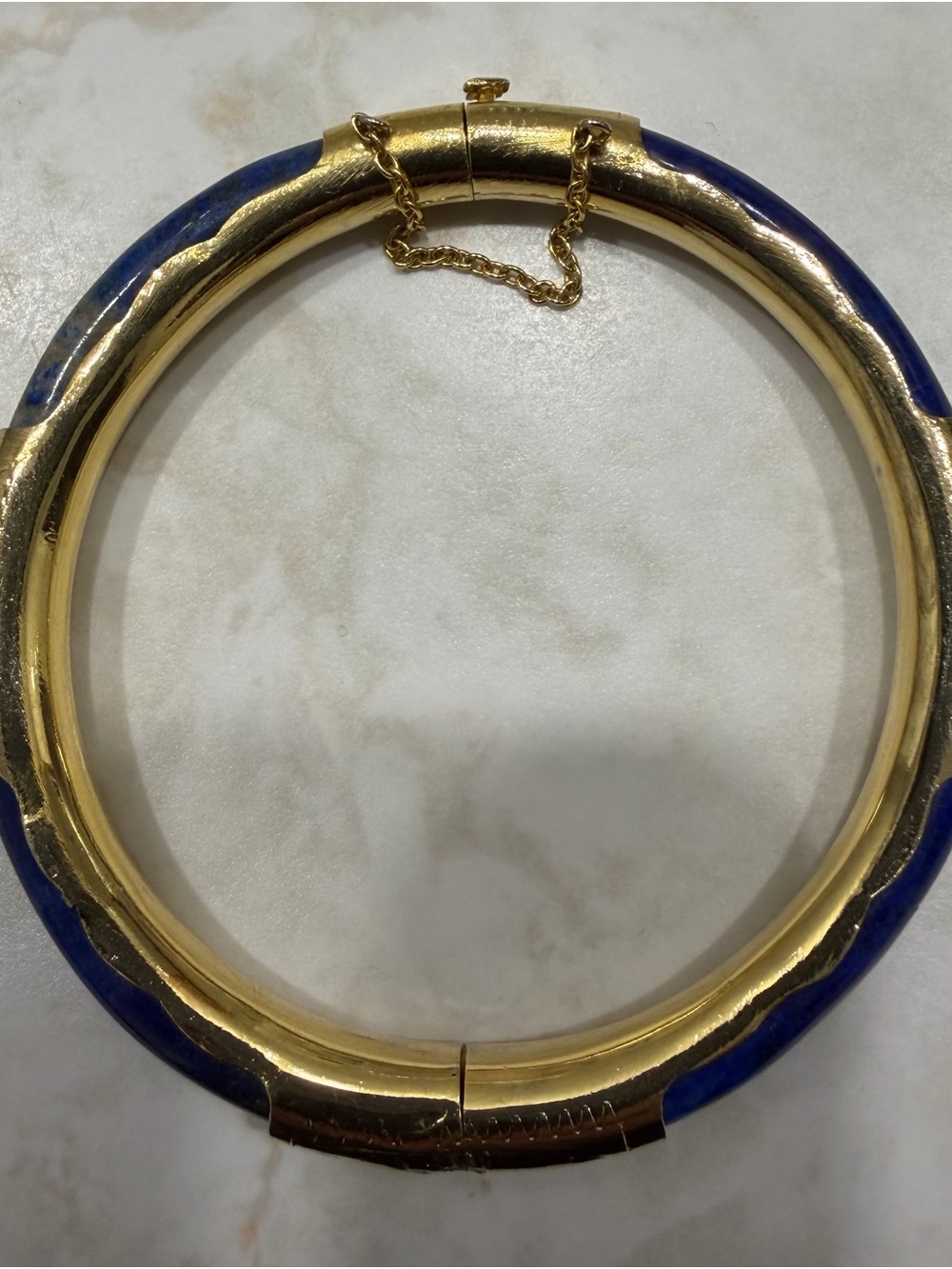Gold and Blue Hinged Bangle Bracelet - Women Jewelry